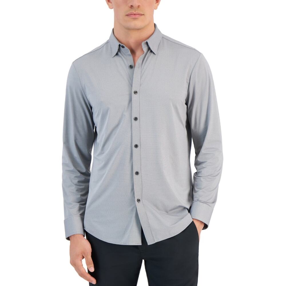 Alfani Men's Grey Jersey Alfatech Performance Long Sleeve Casual Shirt Size XXL